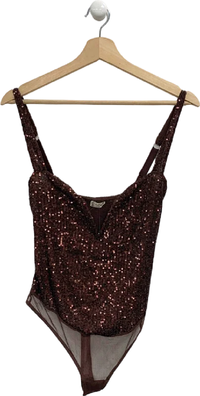 Free People Hot Cocoa Sequinned Bodysuit UK S