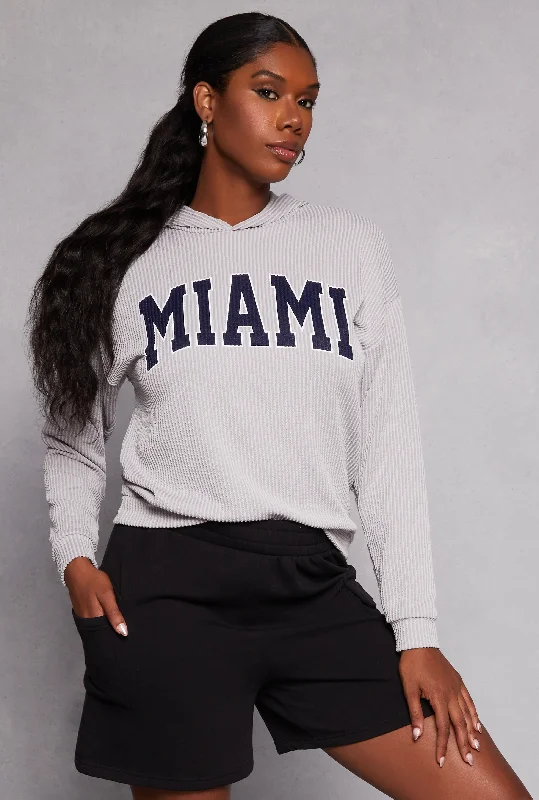 Ribbed Miami Graphic Pullover Hoodie