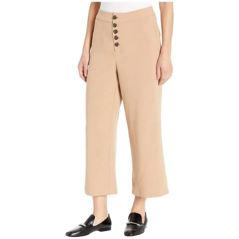 Riga Button Front Wide Leg Trouser In Caramel