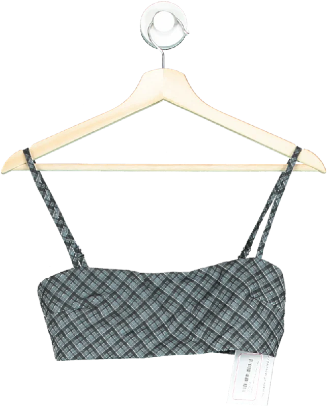 White Fox Grey Checked Cropped Top UK XS