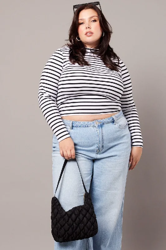 White Stripe Top Long Sleeve Turtleneck Stripe