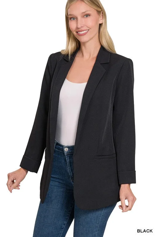 Open Front Classic Blazer - Black