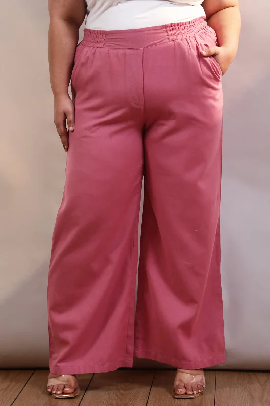 Plus Size Pink Cotton Linen Pants