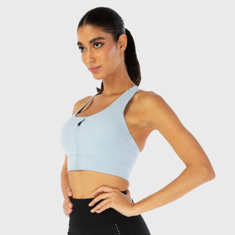 Infinity Zip Up Workout Bra - Blue Fog