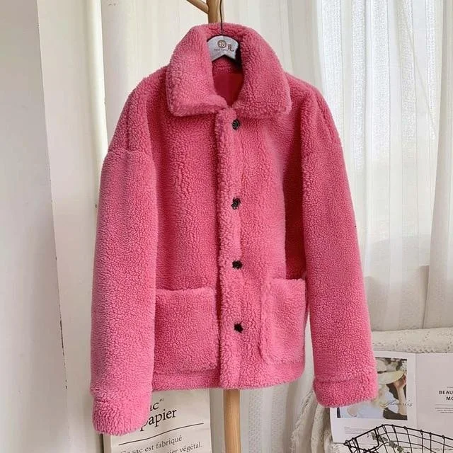 pink fur coat