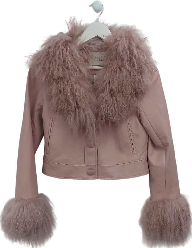 Charlotte Simone Pink Mongolian Lamb Biker Jacket UK XS