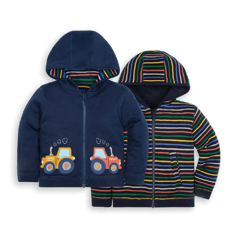 Jojo Maman Bebe Kids Navy Tractor Reversible Hoodie