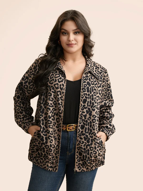 Leopard Print Zipper Pocket Jacket