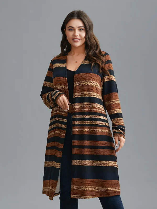 Multi-Color Striped Open-Front Long Jacket