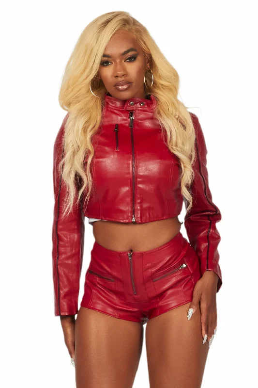 Khyyam Red Faux Leather Jacket