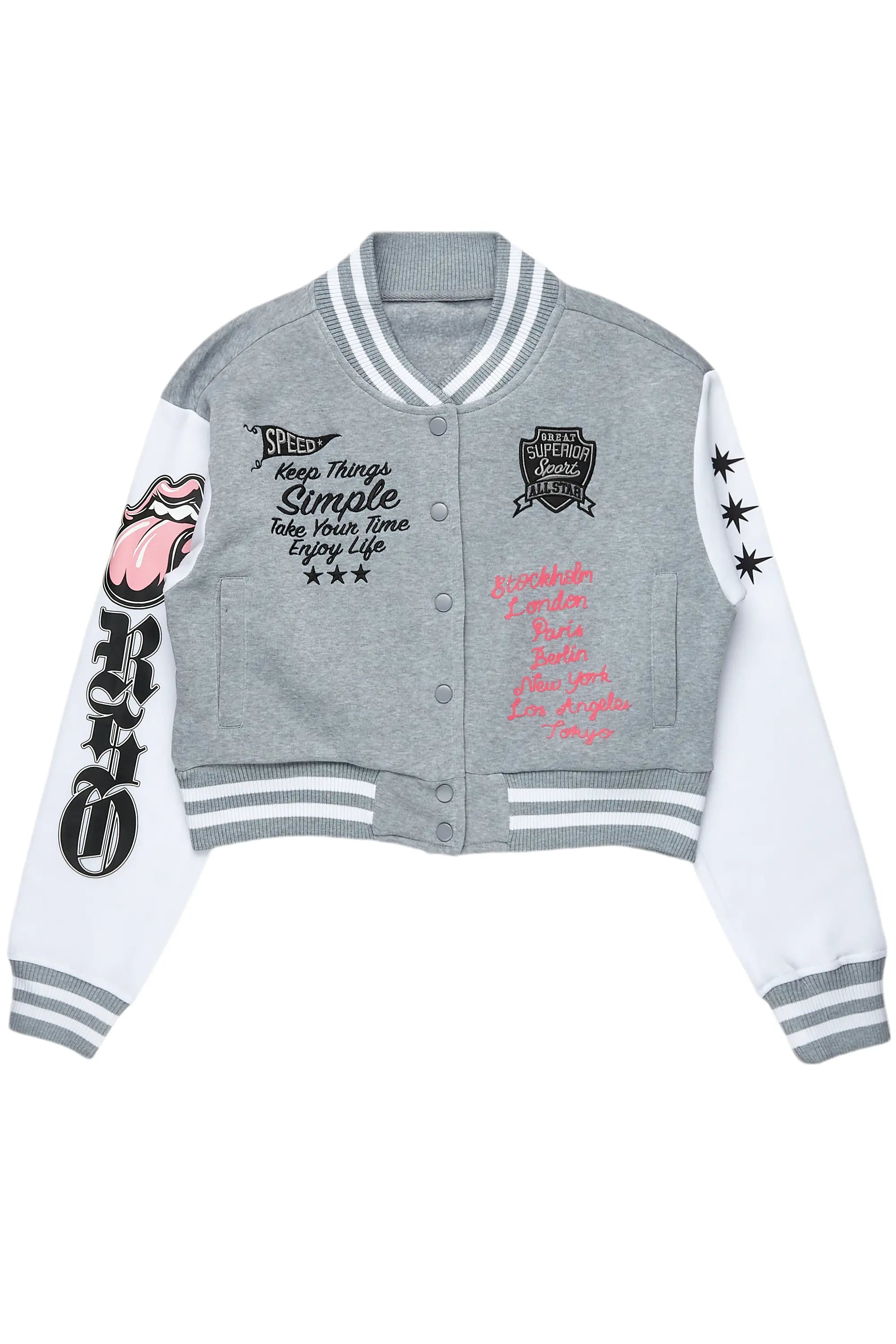 Suzette Heather Grey Varsity Jacket