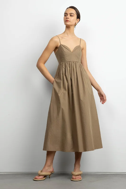 SWEETHEART NECKLINE POPLIN MIDI DRESS