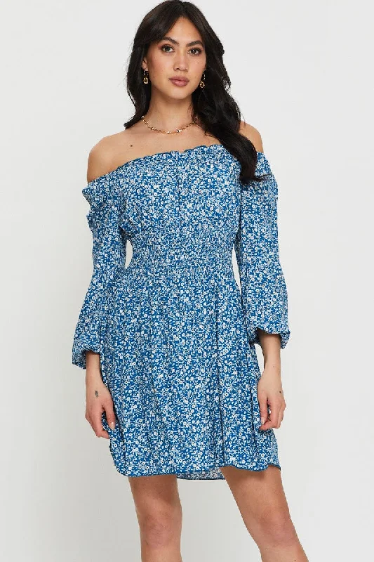 Print Mini Dress Off Shoulder