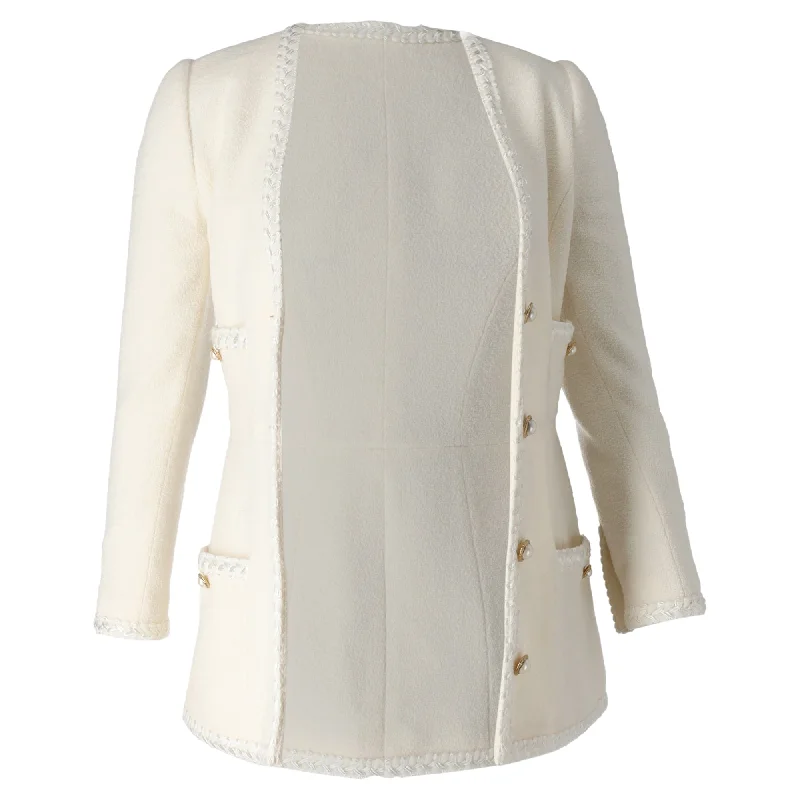 Alessandra Rich Embellished Buttons Blazer with Pockets in Cream Wool