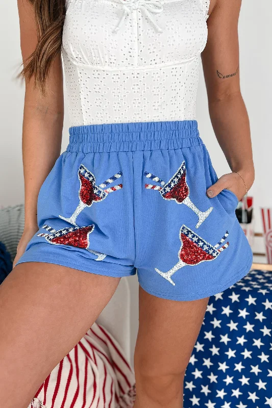 Boozy Fourth Sequin Cocktail Shorts (Blue)