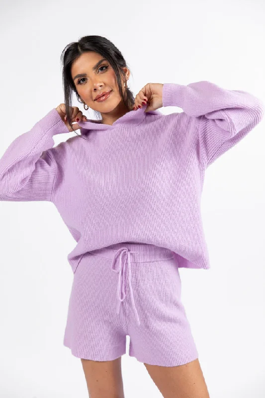 Cloud Chaser Lilac Sweater Knit Hoodie