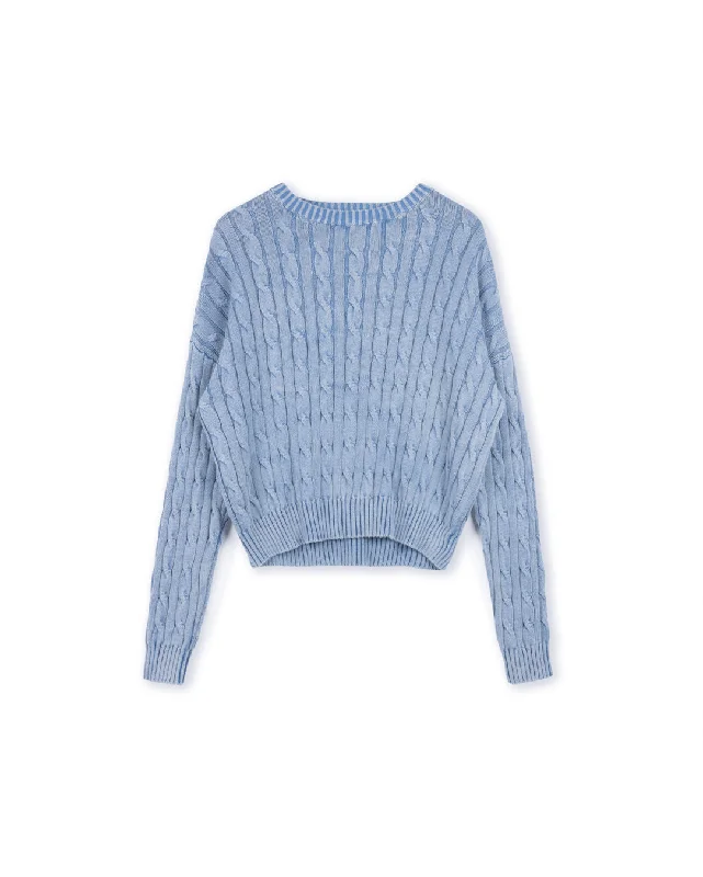 Frayed Edged Cable Knit Washed Top