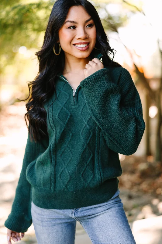 Just One Look Hunter Green Cable Knit Sweater