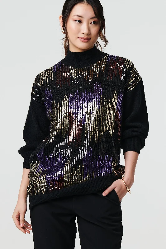 Sequin Embellished Puff Sleeve Jumper