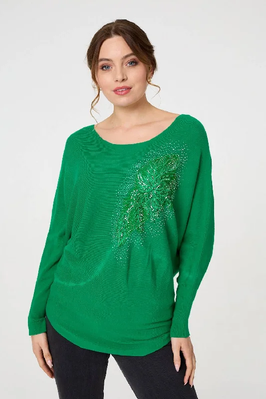 Diamante Embroidered Long Sleeve Top