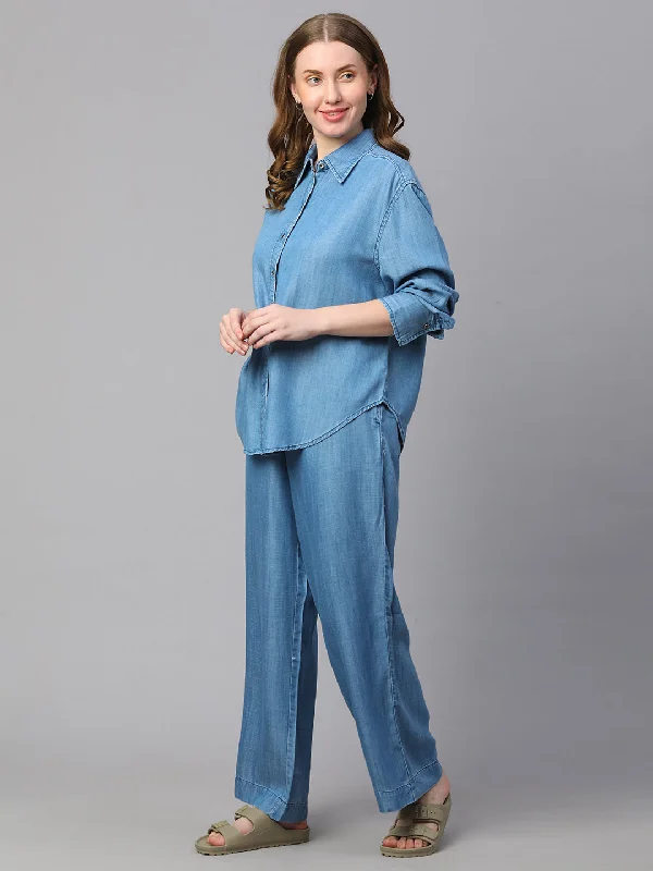 Women's Denim Tencel Boxy Fit Blouse