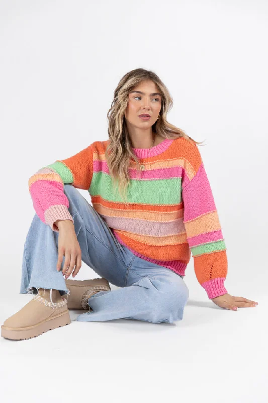 Led Me To You Bright Multi Stripe Crew Neck Sweater