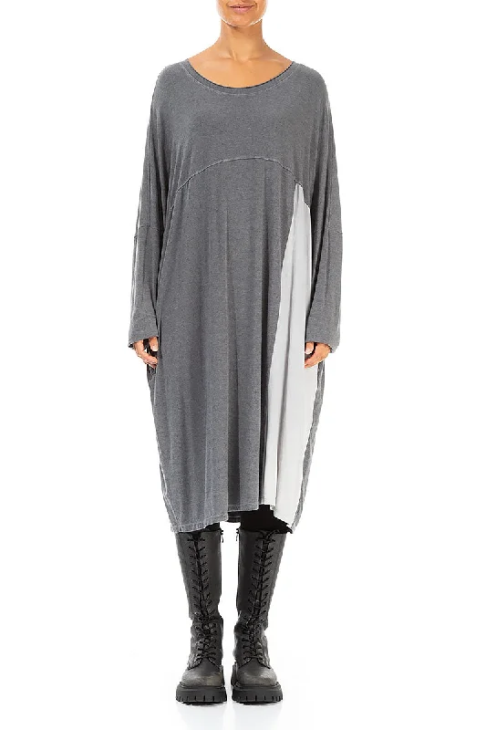 Loose Boxy Silver Cotton Tunic Dress