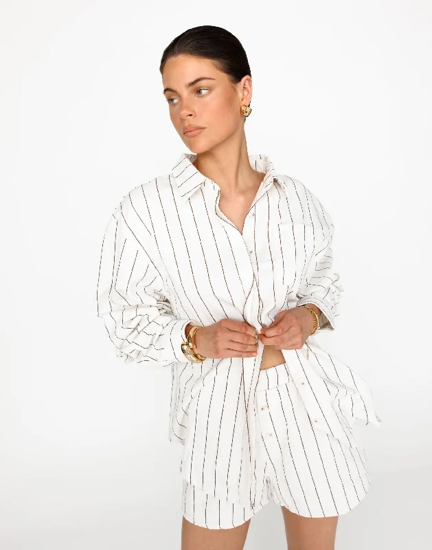 Mikah Long Sleeve Top (Brown/White Stripe)