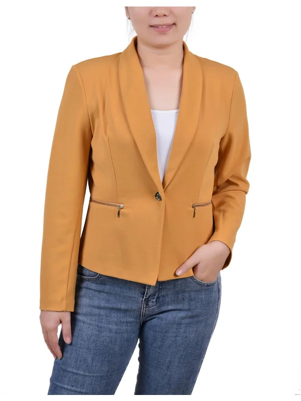 Petites Womens Crepe Business One-Button Blazer