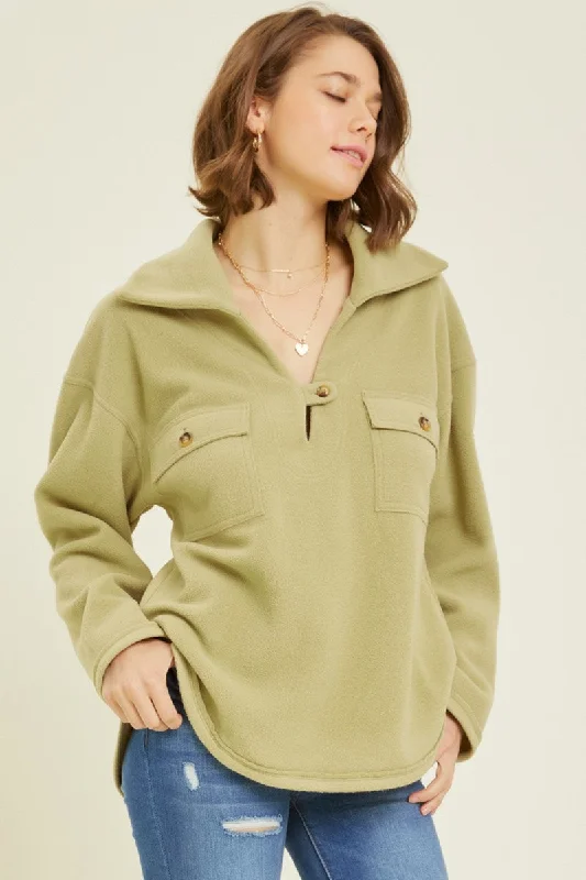 Renlee Collared Fleece Pullover (Matcha)