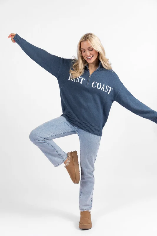 Roll With It Navy East Coast Quarter Zip Sweater