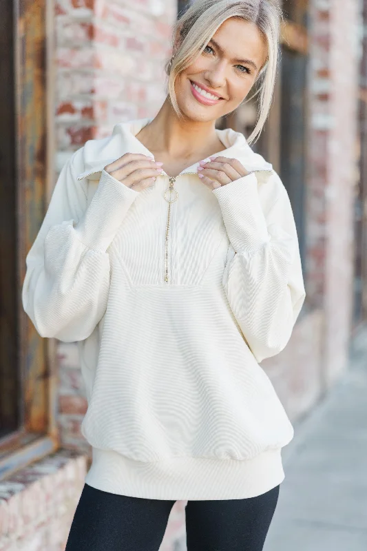 Today's The Day Cream White Quarter Zip Pullover