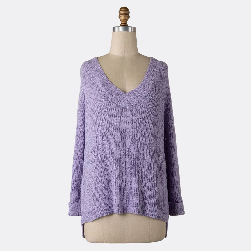 V Neck Knit Sweater (Purple)