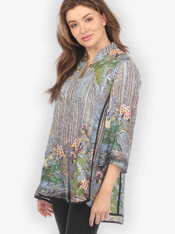 Waterfall and Flowers Tummy Tuck Shirt